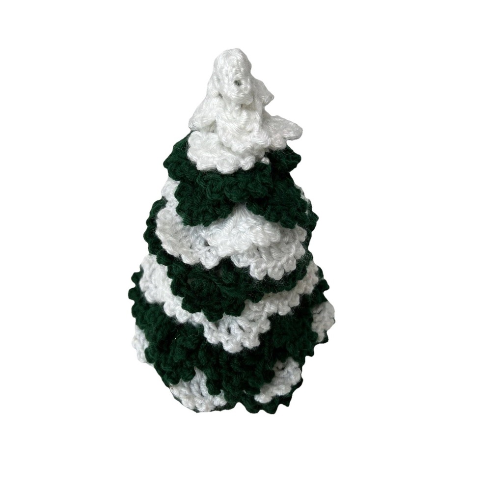 Handmade Vintage 11" Crochet Christmas Tree Decor Cottage Country Kitschy Retro - Picture 5 of 9